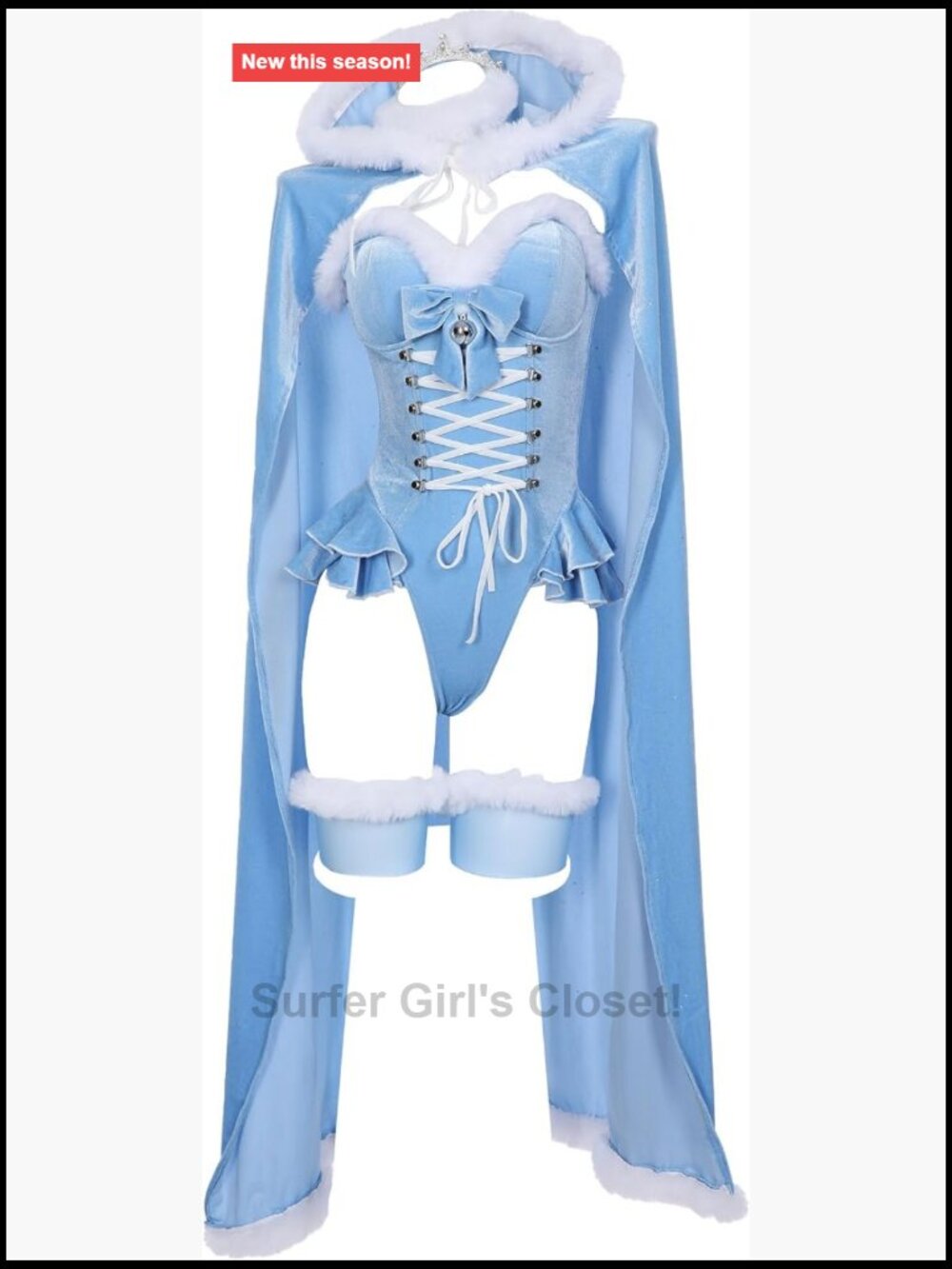 Women's Queen Costume Bodysuit Set with Cloak, Crown & Gloves Velvet Cosplay